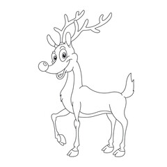 Cute deer coloring page for kids animal outline reindeer coloring book cartoon vector illustration