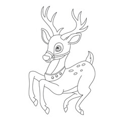 Cute deer coloring page for kids animal outline reindeer coloring book cartoon vector illustration