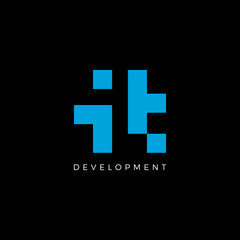 Modern Monogram Logo Design Template for Tech company. Creative Digital Logotype. Pixel Art Symbol for Digital Solution Business. Futuristic IT letters Vector. Game Development Company Sign