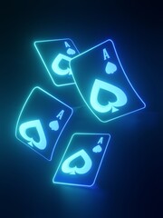 Playing cards flying. Abstract ace cards with glowing effect - 3d illustration
