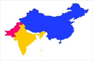 China India and Pakistan Vector Map illustration on white background