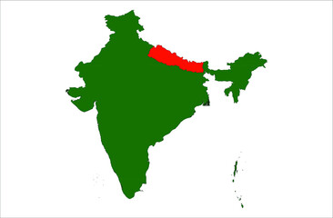 India and Nepal vector map illustration , 2d flat ilustration south asian countries