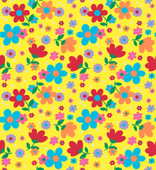 Japanese Colorful Cute Flower Vector Seamless Pattern
