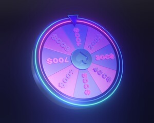 Casino spinning fortune wheel, jackpot lucky winner - 3d illustration