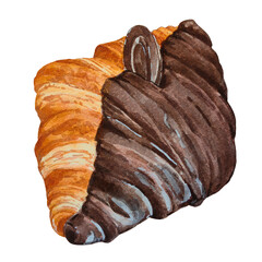 Watercolor Painting of Chocolate Croissants