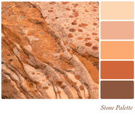 Red stone background in a colour palette with complimentary colour swatches. 