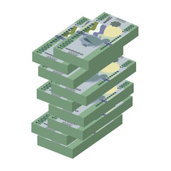 Leone Vector Illustration. Sierra Leone money set bundle banknotes. Paper money 10000 SLL. Flat style. Isolated on white background. Simple minimal design.