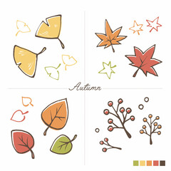 手書き秋モチーフ素材 紅葉