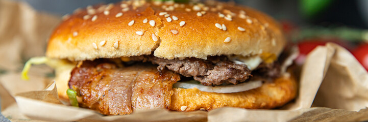 burger kebab meat sandwich fresh healthy meal food snack diet on the table copy space food background rustic top view