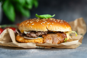 burger kebab meat sandwich fresh healthy meal food snack diet on the table copy space food background rustic top view
