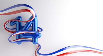 Happy Bastille Day, French National Day 14 of July decoration background with flag, copy space text, 3d rendering illustration