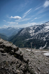 Fototapeta na wymiar Panoramic view of the Caucasus Mountains in the Elbrus region in spring