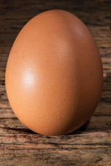 One brown Egg chicken on wood background.