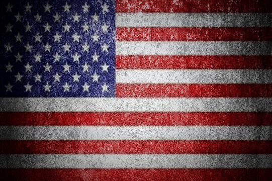 Closeup of grunge United States of American flag.