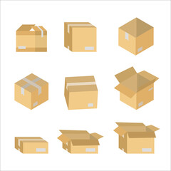 Cardboard boxes for packaging flat illustration set