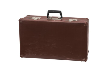 Old leather vintage suitcase isolated on white