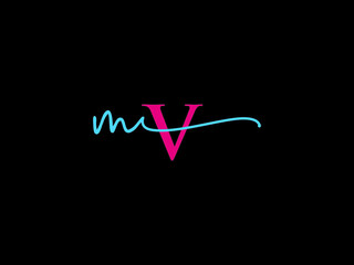 Signature MV Logo Icon, Monogram Mv vm Signature Logo Letter Vector For Wedding Business