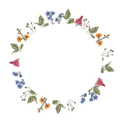 Wreath, floral frame, watercolor flowers , Illustration hand painted. Isolated on white background. Perfectly for greeting card design.