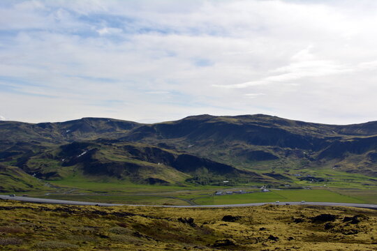 Basaltic hills of Iceland covered with green mosses