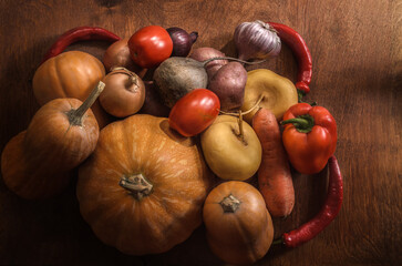 Vegetables on a dark wooden