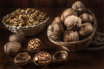 walnuts and kernels in a basket