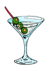 Vector cocktail martini with olives