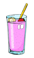 Vector milkshake with strawberry and banana