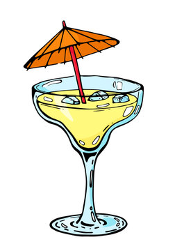 Vector Yellow Cocktail With Little Drink Umbrella