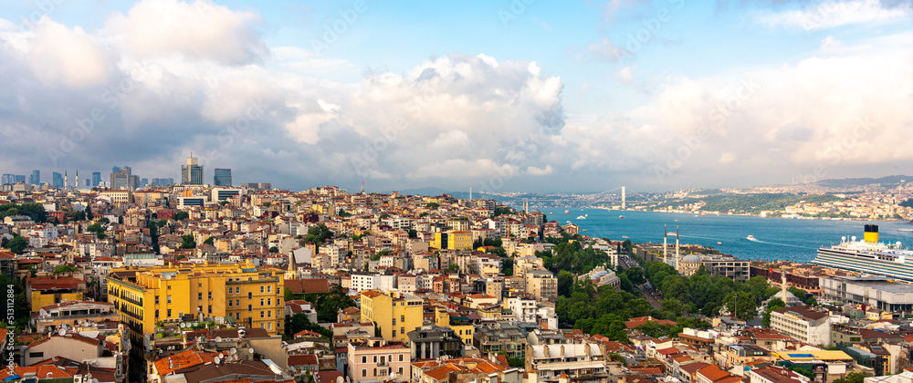 Wall mural Aerial view of Isanbul old town district with Bosphorus waterway, Turkey