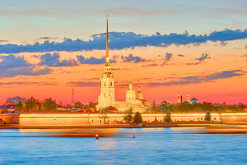 Fototapeta premium Peter and Paul Fortress and the Neva River in St. Petersburg during the White Night, Russia.