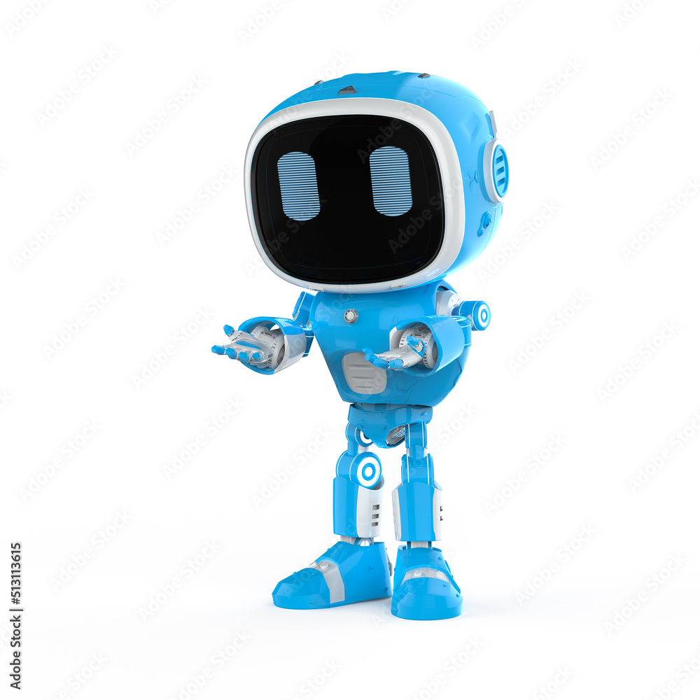 Poster cute and small artificial intelligence assistant robot open hand