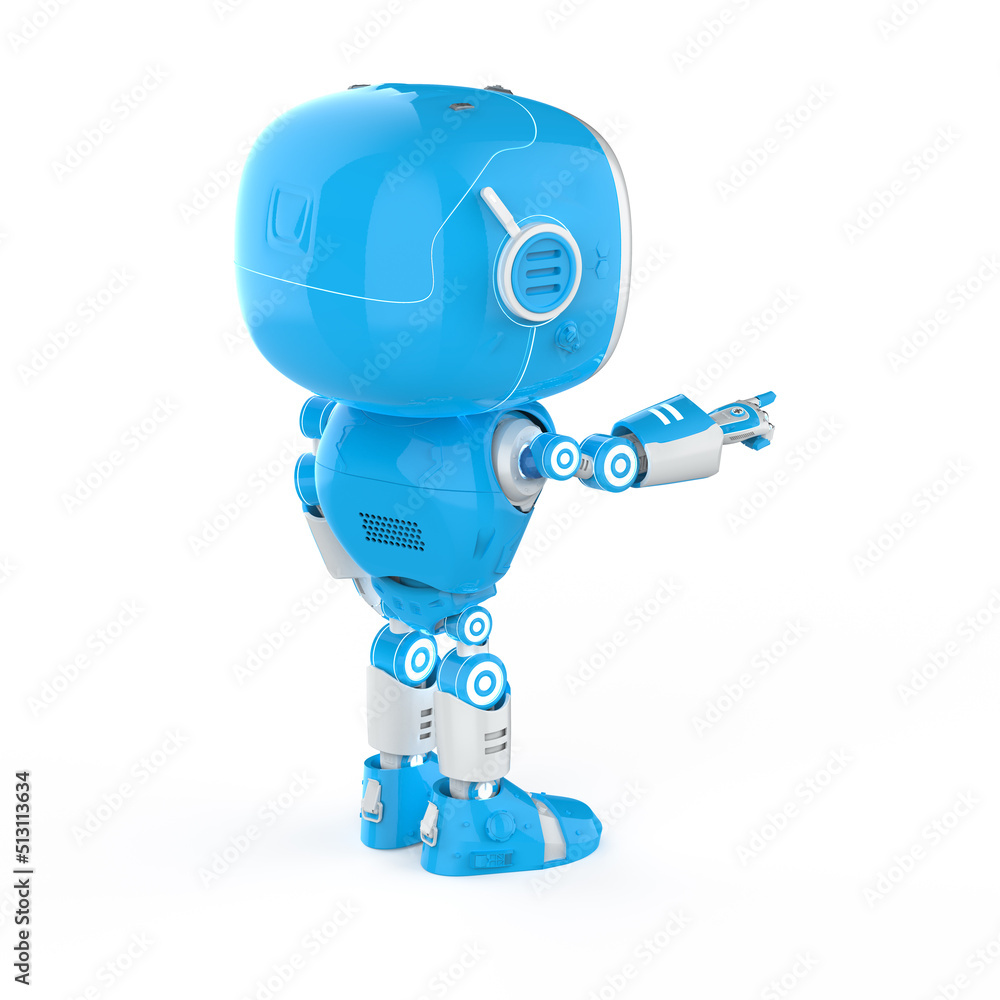 Poster cute and small artificial intelligence assistant robot finger point