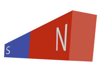 Red and blue magnet icon with two poles north and south isolated on white. Magnetism, magnetize, attraction concept. Power symbol