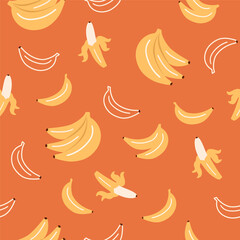 Banana pattern vector. Seamless pattern with hand drawn bananas. Hand drawn bananas background, textile, fabric, fruit print, summer graphic design, wallpaper. Food illustration.