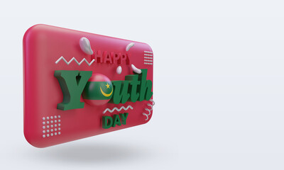 3d youth day Mauritania flag rendering left view