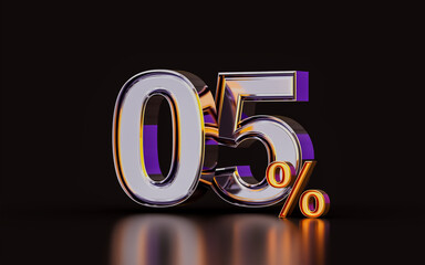 realistic glossy 05 percent discount offer on dark background 3d illustration for purchase product 