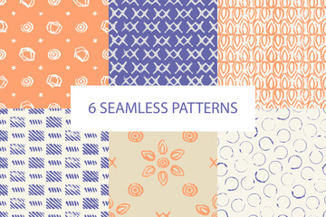 Set of vector illustrations, 6 seamless geometric patterns. 