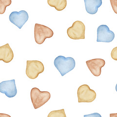 Cute watercolor seamless background with hearts