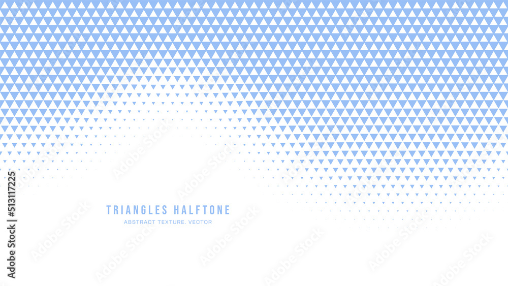 Poster triangles halftone geometric pattern abstract vector wave form curved blue border isolated on white 