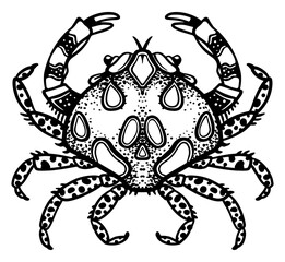 Line drawing of crab for stickers, tattoos and designs