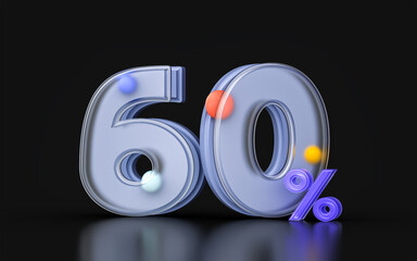 glassmorphism 60 percent discount coupon symbol 3d render banner online sale big offer promotion