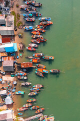 Fototapeta na wymiar Aerial view of Pak Nam Pranburi Estuary in Prachuap Khiri Khan, Thailand