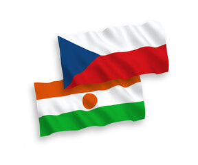 National vector fabric wave flags of Czech Republic and Republic of the Niger isolated on white background. 1 to 2 proportion.