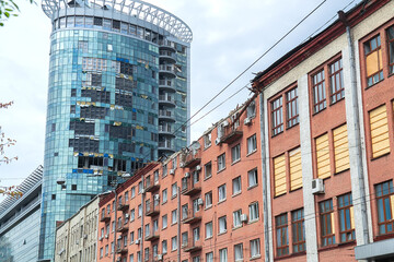 Broken windows and destroyed facade