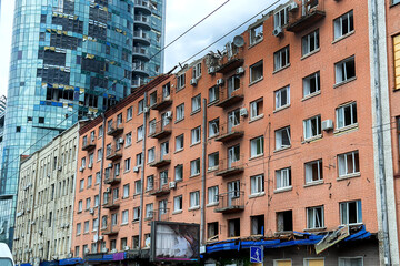 Broken windows and destroyed facade