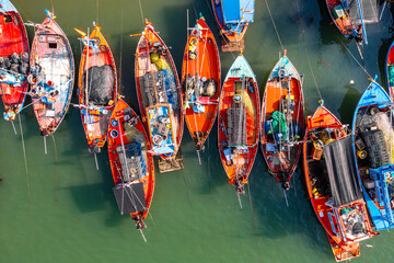 Aerial view of Pak Nam Pranburi Estuary in Prachuap Khiri Khan, Thailand