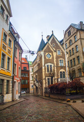 Fototapeta na wymiar Vintage architecture of the Old Town of Riga, Latvia