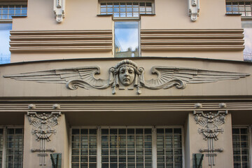 Fragment of facade of an Art Nouveau building on Alberta Street in Riga, Latvia