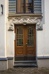 Architectural elements of the building in the Art Nouveau style on Alberta Street in Riga, Latvia