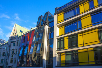 The facade of a modern buildings in Riga